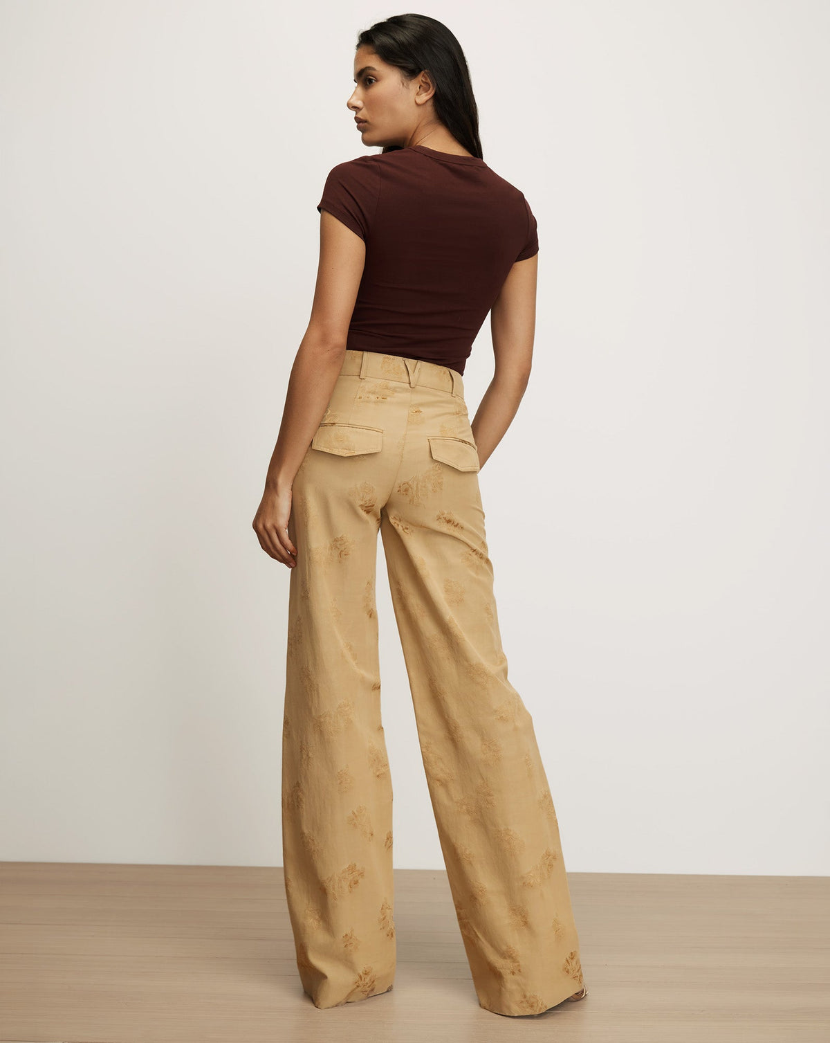 Veronica Beard | Cole Wide-Leg Floral Jacquard Pant in Tan Sand Sand