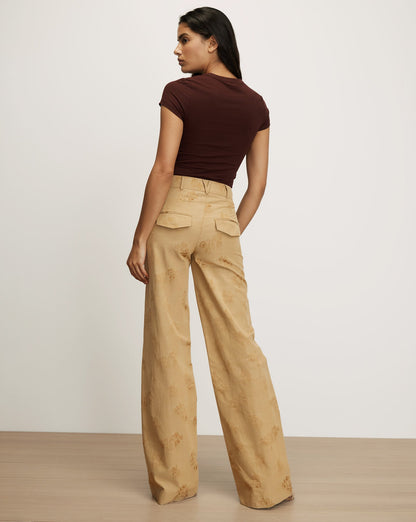 Veronica Beard | Cole Wide-Leg Floral Jacquard Pant in Tan Sand Sand