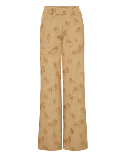 Veronica Beard | Cole Wide-Leg Floral Jacquard Pant in Tan Sand Sand