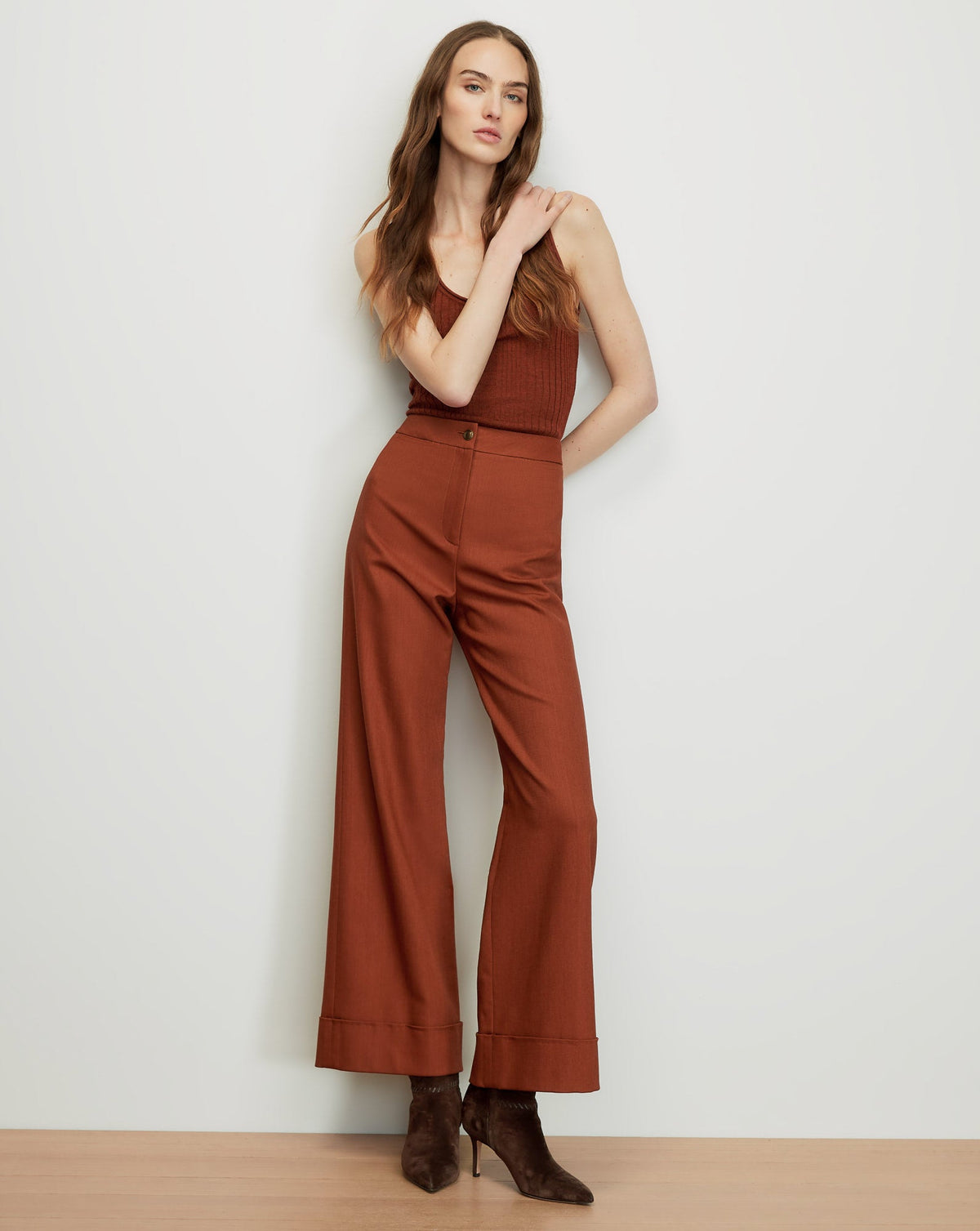 Veronica Beard | Darrell Wide-Leg Pant in Rust Rust