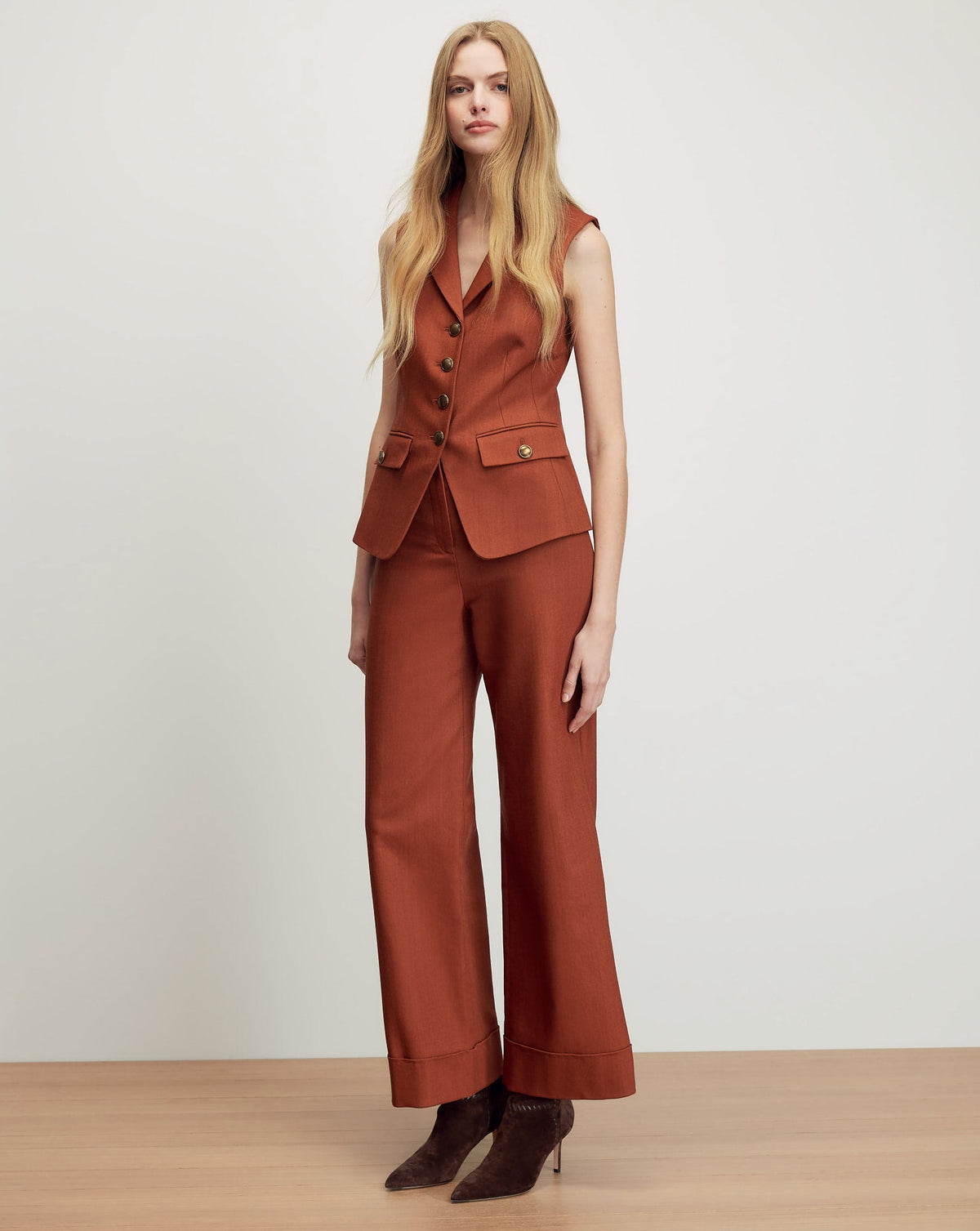 Veronica Beard | Darrell Wide-Leg Pant in Rust Rust