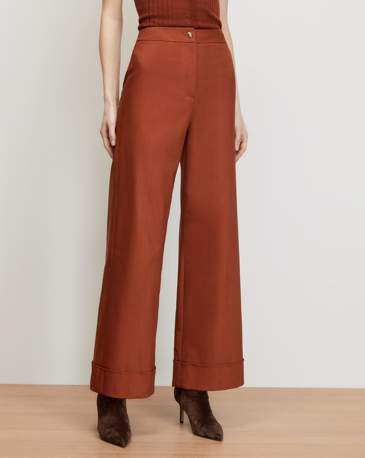 Veronica Beard | Darrell Wide-Leg Pant in Rust Rust