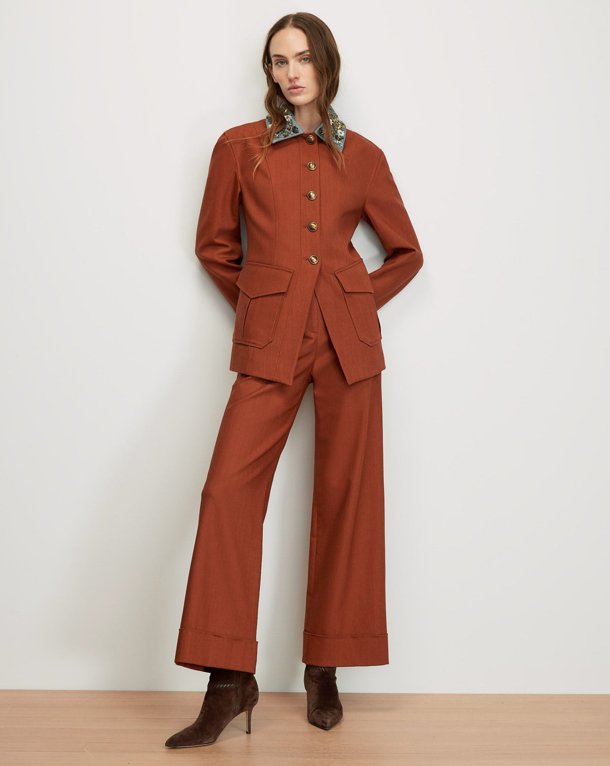 Veronica Beard | Darrell Wide-Leg Pant in Rust Rust