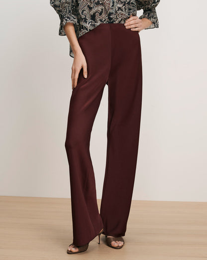 Veronica Beard | Braddock Wide-Leg Pant in Burgundy Satin Raisin Raisin