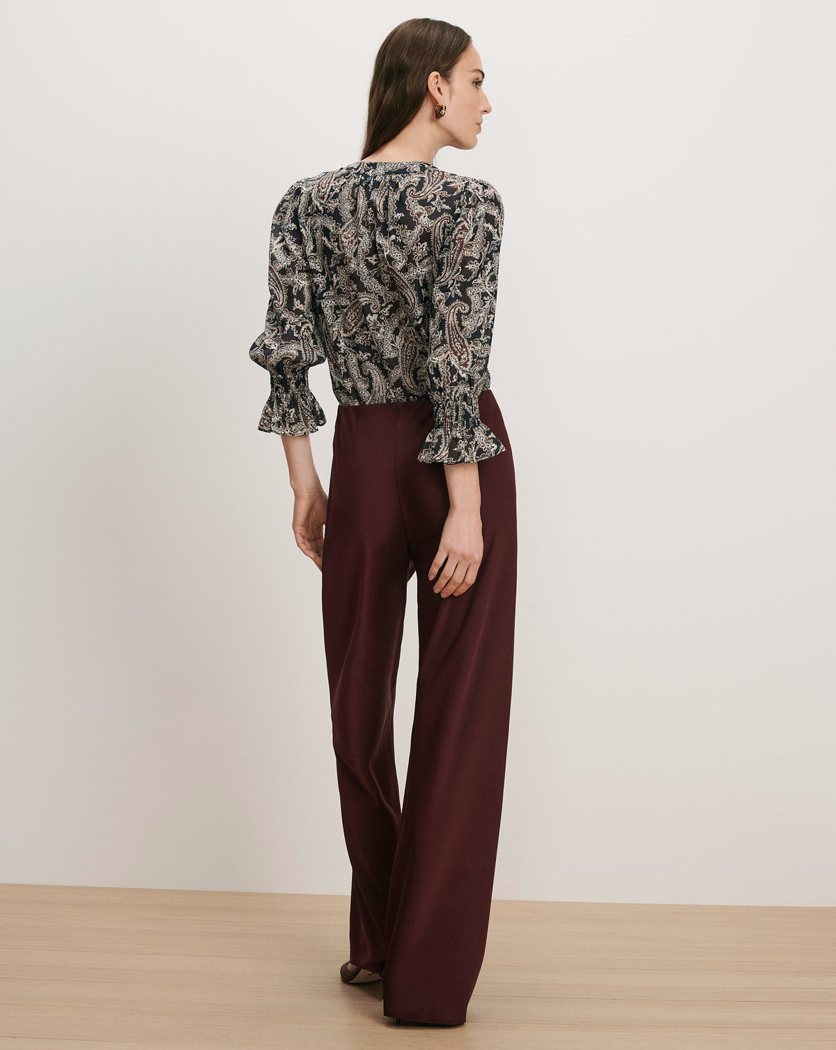 Veronica Beard | Braddock Wide-Leg Pant in Burgundy Satin Raisin Raisin