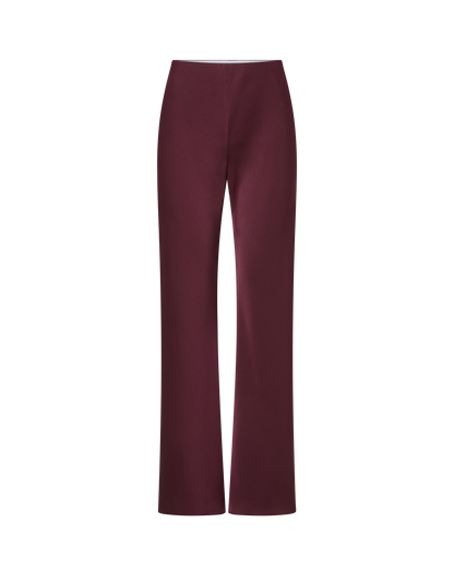 Veronica Beard | Braddock Wide-Leg Pant in Burgundy Satin Raisin Raisin