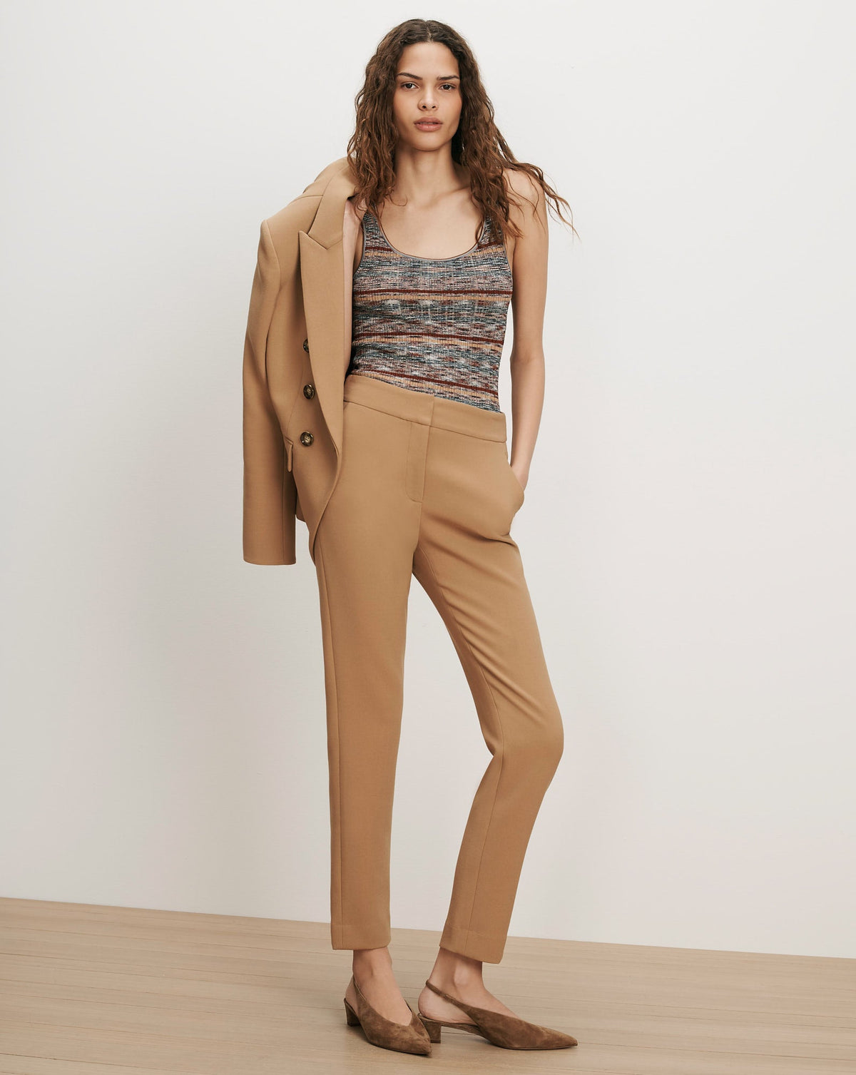 Veronica Beard | Renzo Cropped Slim-Leg Clean Waistband Pant in Heritage Khaki Heritage Khaki