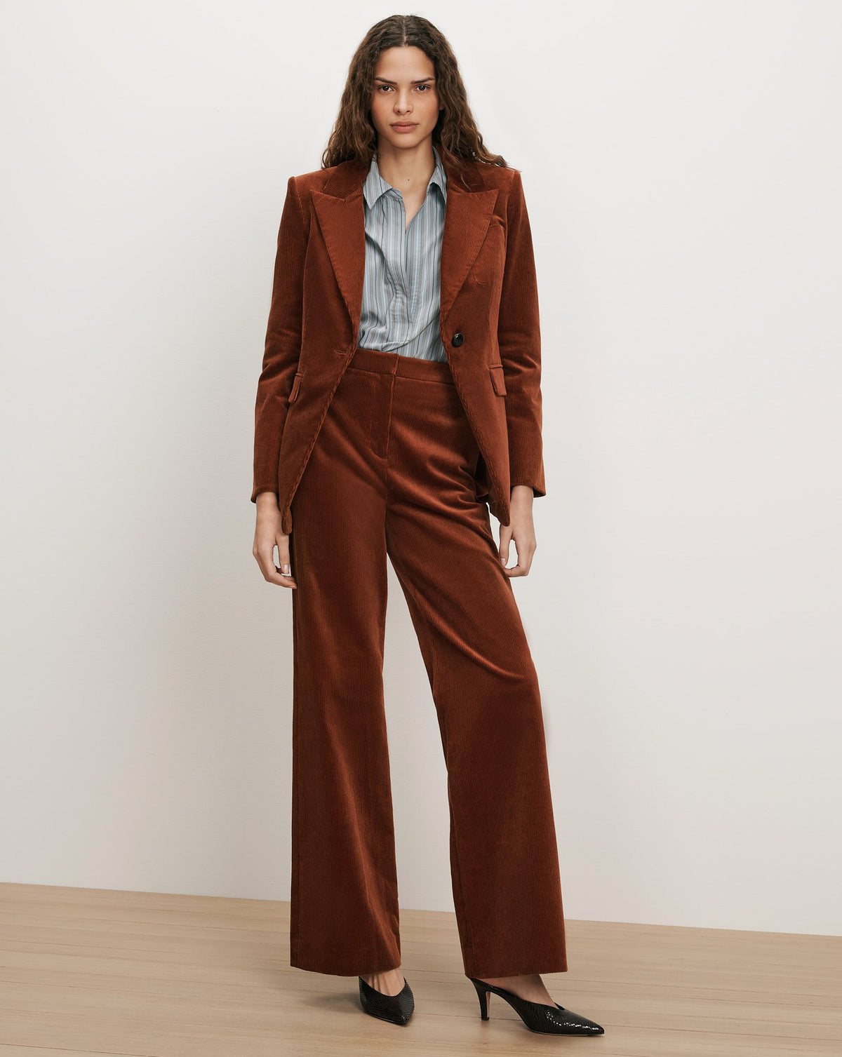 Veronica Beard | Holt Corduroy Wide-Leg Pant in Rust Red Rust