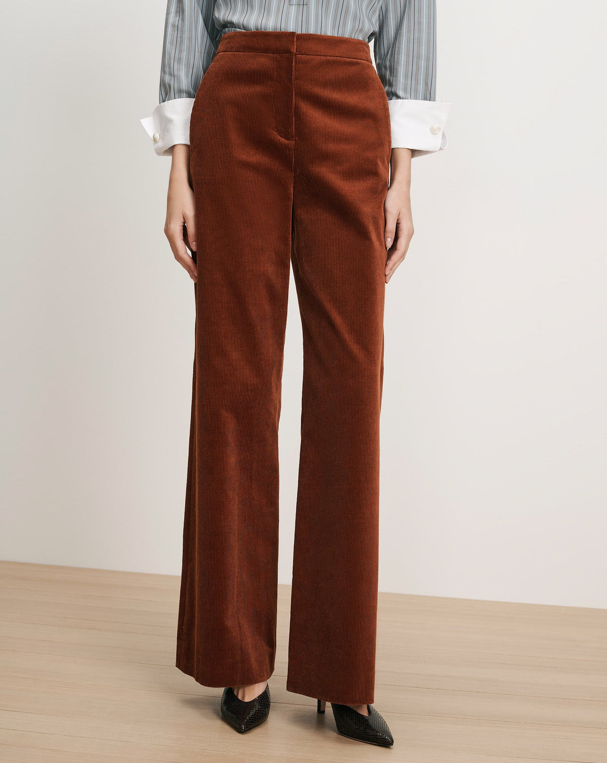 Veronica Beard | Holt Corduroy Wide-Leg Pant in Rust Red Rust