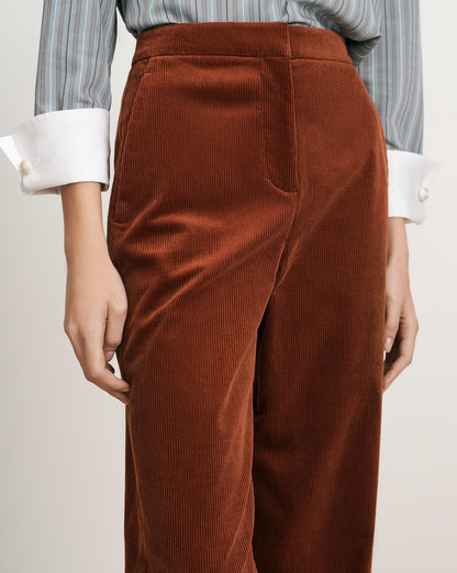 Veronica Beard | Holt Corduroy Wide-Leg Pant in Rust Red Rust