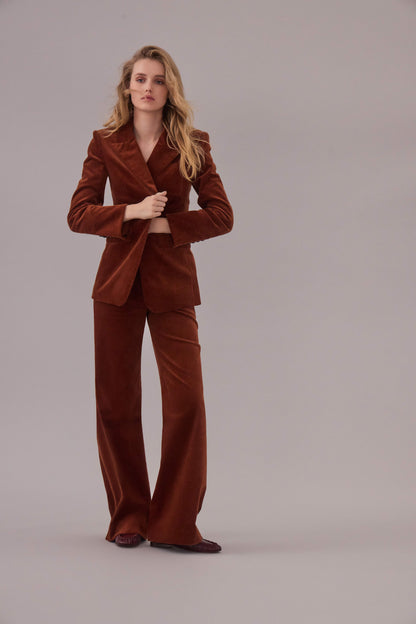 Veronica Beard | Holt Corduroy Wide-Leg Pant in Rust Red Rust