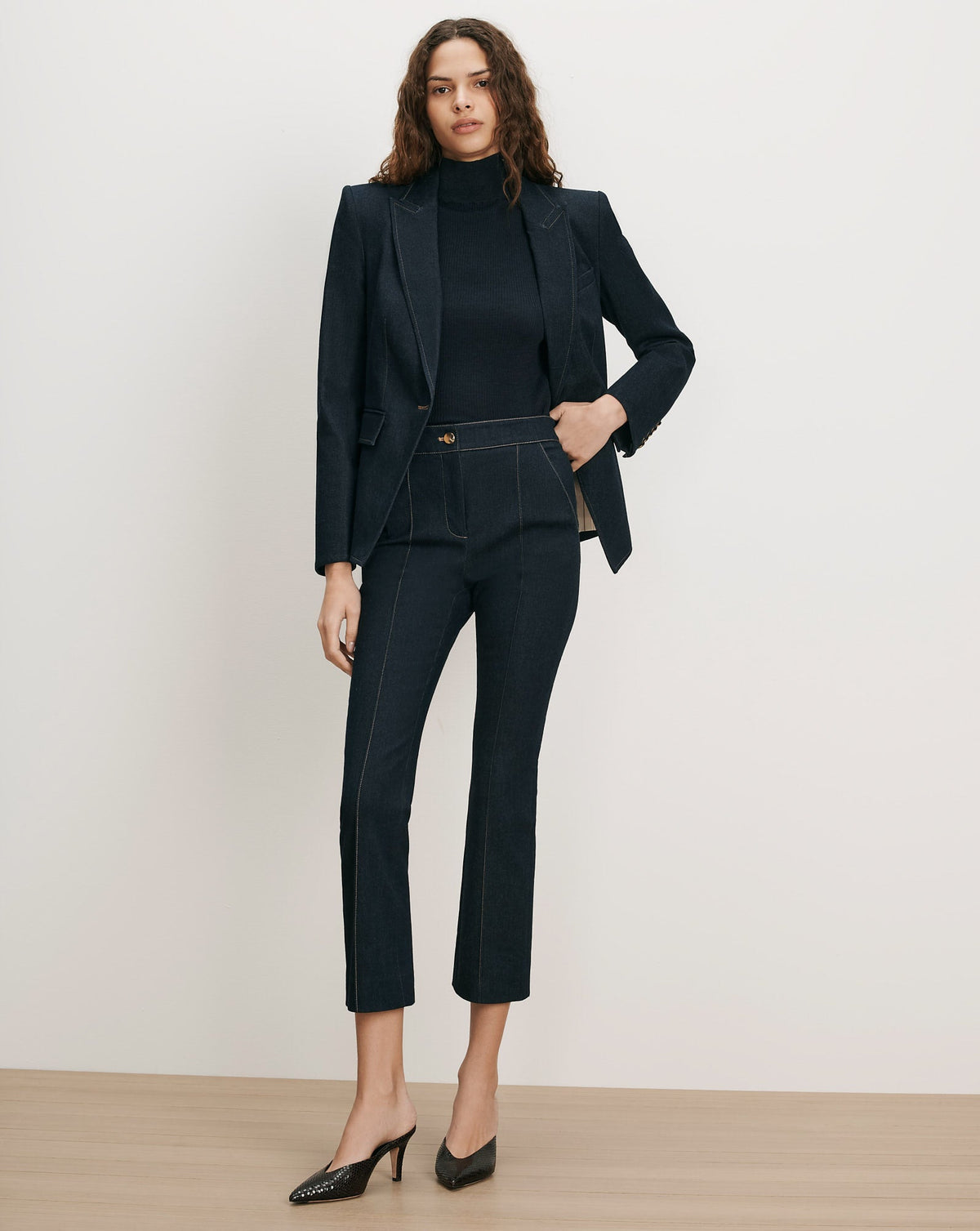 Veronica Beard | Kimra Denim Kick-Flare Pant in Dark Blue Midnight Wash