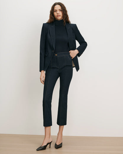 Veronica Beard | Kimra Denim Kick-Flare Pant in Dark Blue Midnight Wash