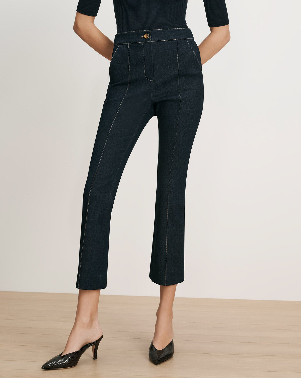 Veronica Beard | Kimra Denim Kick-Flare Pant in Dark Blue Midnight Wash