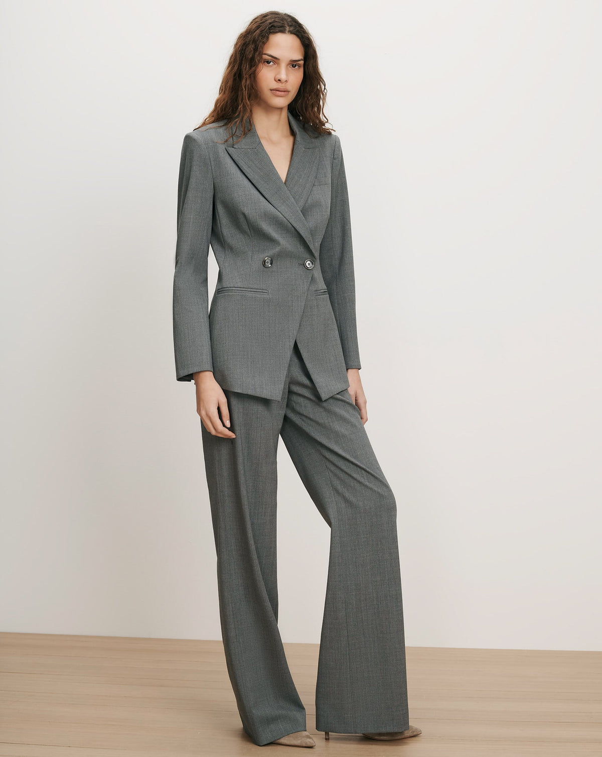 Veronica Beard | Elvi Wide-Leg Tailored Pant in Medium Heather Grey Medium Heather Grey