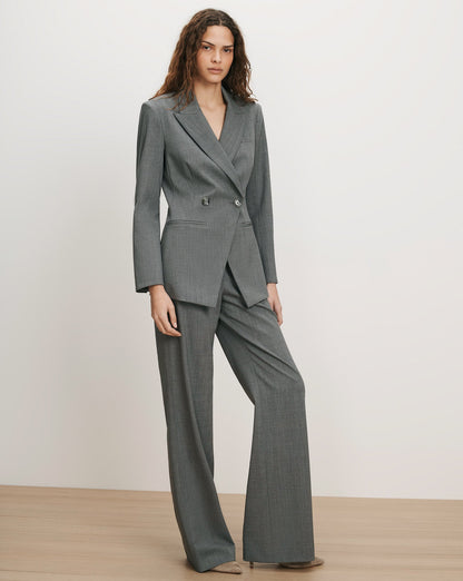 Veronica Beard | Elvi Wide-Leg Tailored Pant in Medium Heather Grey Medium Heather Grey