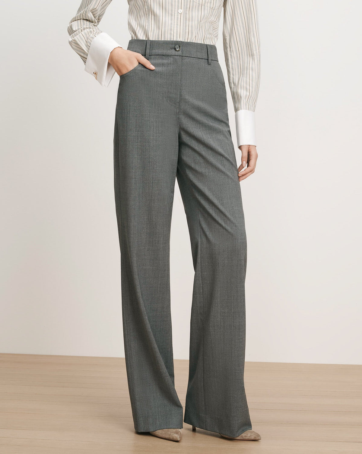 Veronica Beard | Elvi Wide-Leg Tailored Pant in Medium Heather Grey Medium Heather Grey