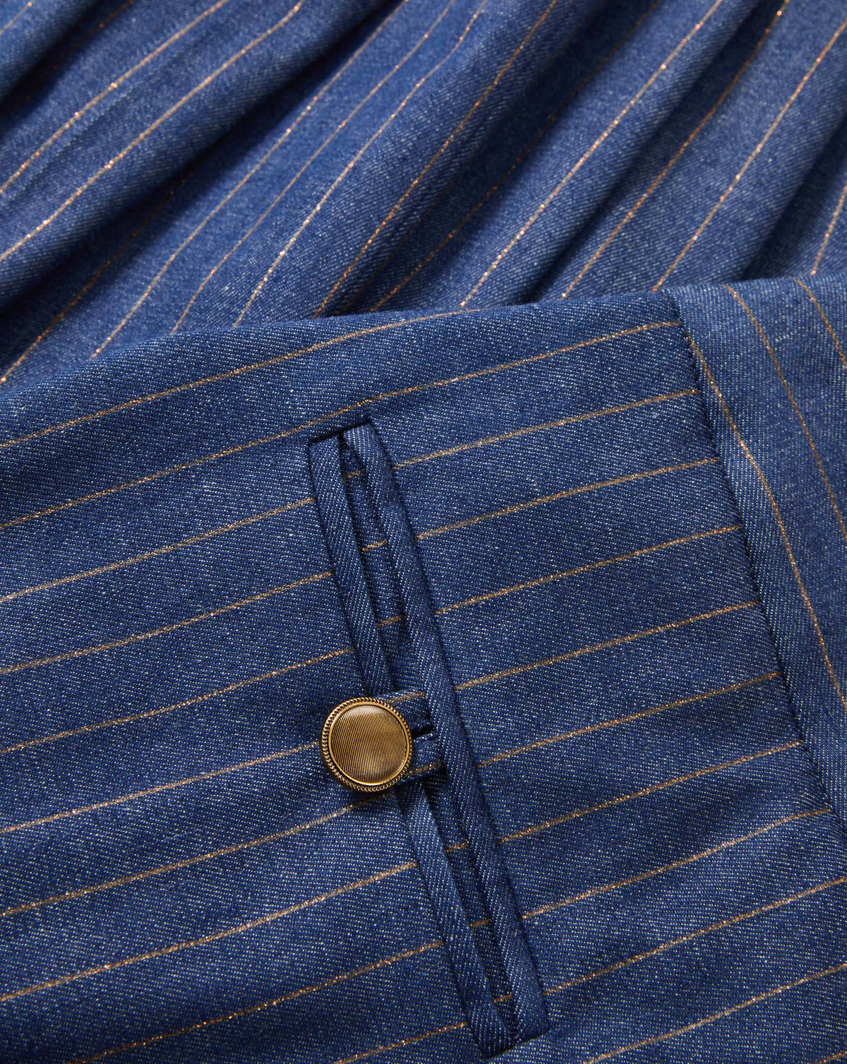 Veronica Beard | Ledger Wide-Leg Denim Pant in Blue Pinstripe Medium Indigo/Copper Medium Indigo/Copper