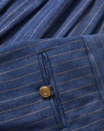 Veronica Beard | Ledger Wide-Leg Denim Pant in Blue Pinstripe Medium Indigo/Copper Medium Indigo/Copper