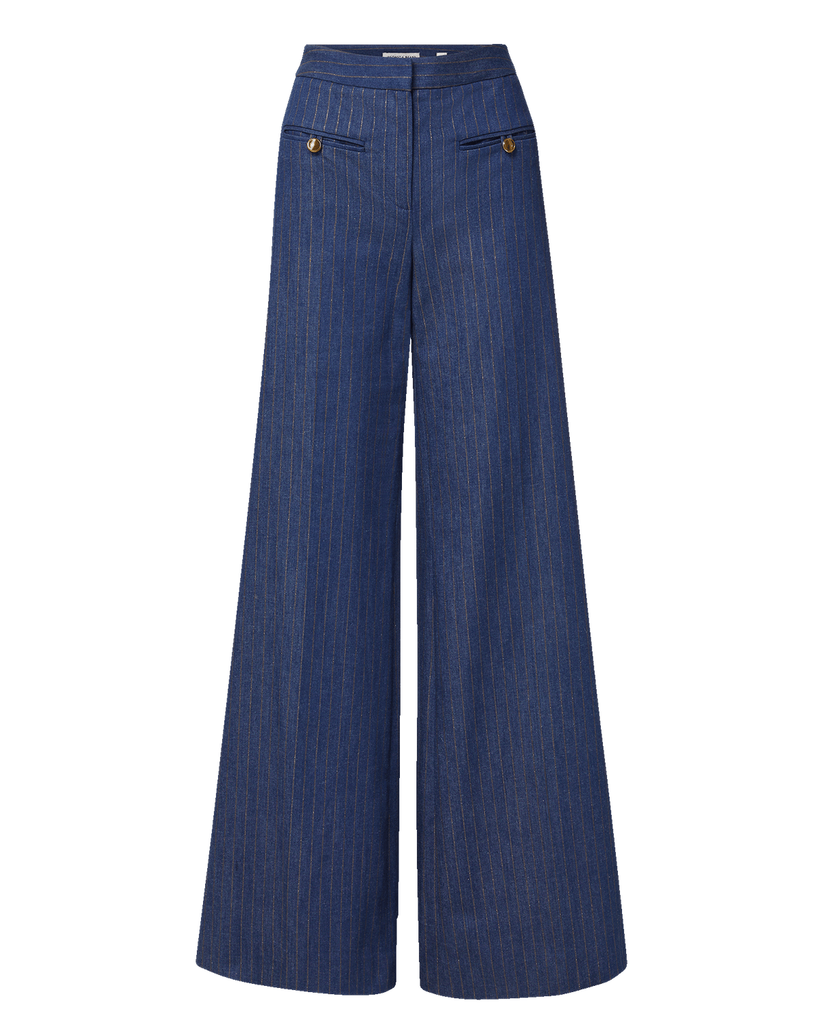 Veronica Beard | Ledger Wide-Leg Denim Pant in Blue Pinstripe Medium Indigo/Copper Medium Indigo/Copper