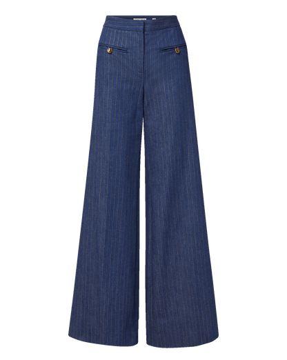 Veronica Beard | Ledger Wide-Leg Denim Pant in Blue Pinstripe Medium Indigo/Copper Medium Indigo/Copper