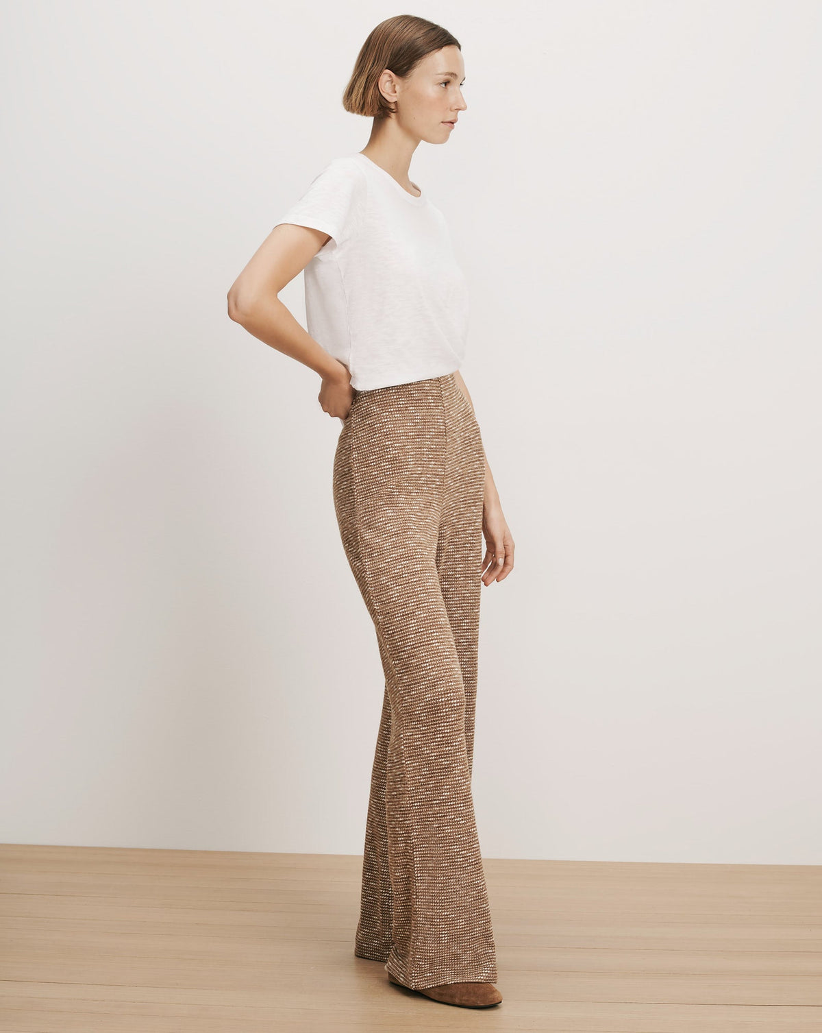 Veronica Beard | Yadira Wide-Leg Pant in Tan Melange Acorn Melange