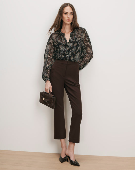 Veronica Beard | Arte Kick-Flare Cropped Pant in Dark Brown Espresso