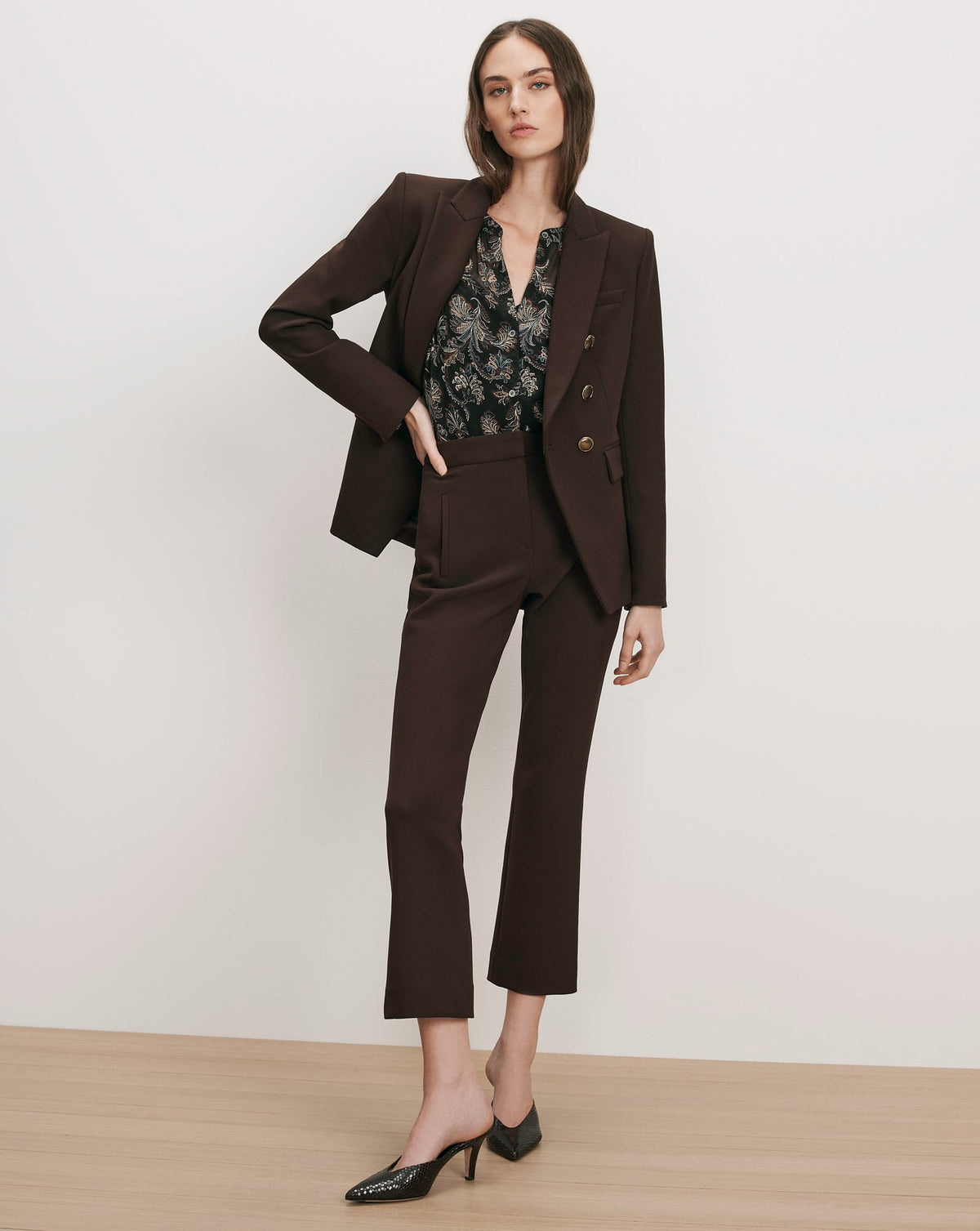 Veronica Beard | Arte Kick-Flare Cropped Pant in Dark Brown Espresso