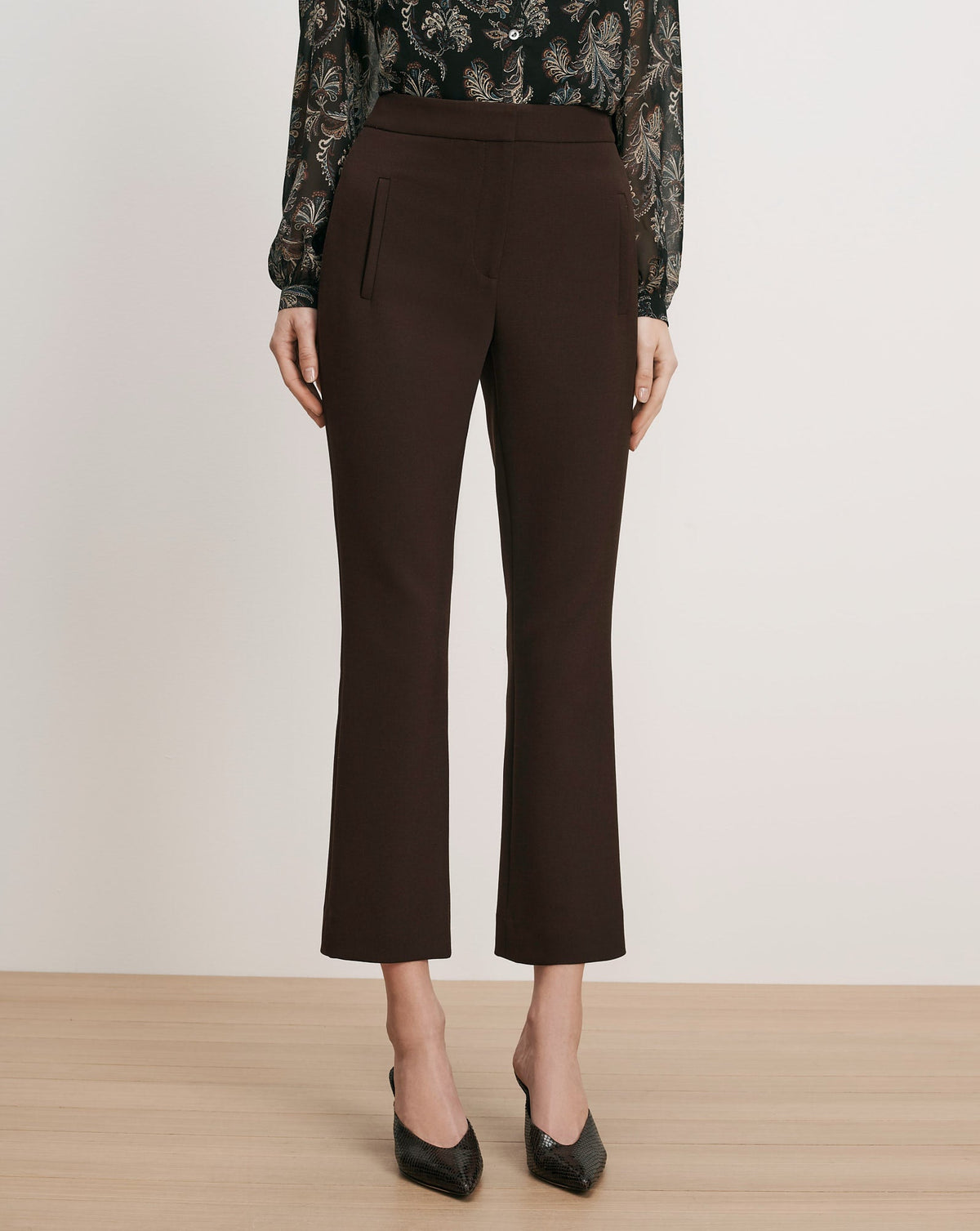 Veronica Beard | Arte Kick-Flare Cropped Pant in Dark Brown Espresso