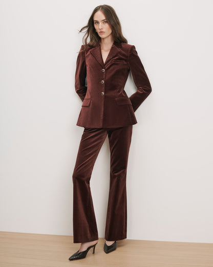 Veronica Beard | Gracie Velvet Flare Pant in Burgundy Burgundy
