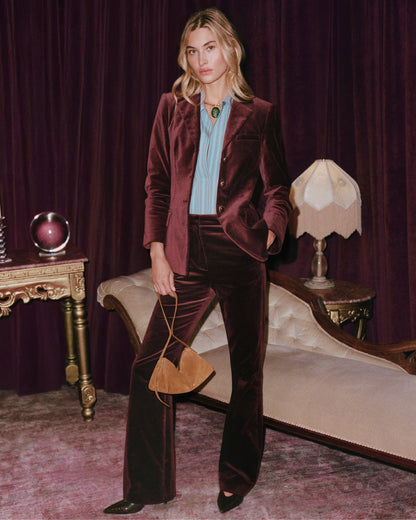 Veronica Beard | Gracie Velvet Flare Pant in Burgundy Burgundy