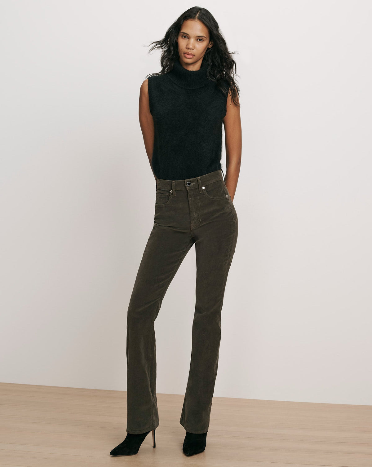 Veronica Beard | Cameron Corduroy Bootcut Pant in Dark Green Loden Loden
