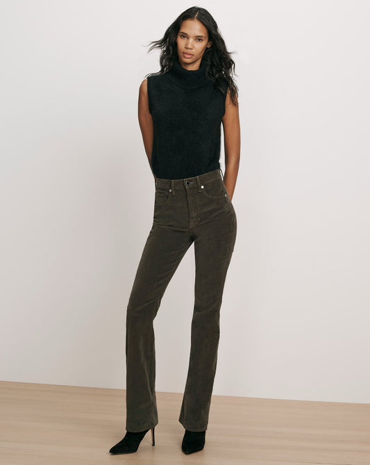 Veronica Beard | Cameron Corduroy Bootcut Pant in Dark Green Loden Loden