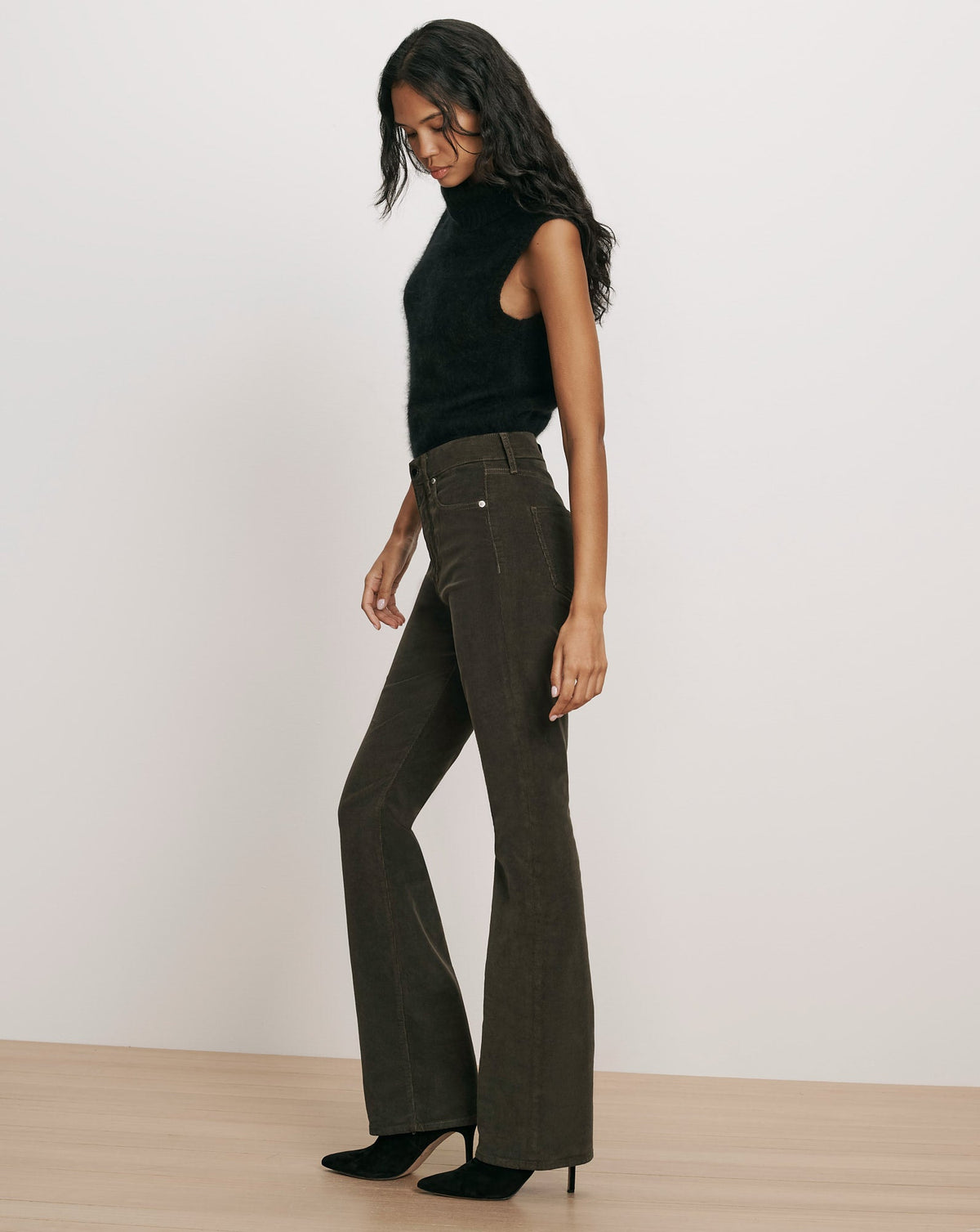 Veronica Beard | Cameron Corduroy Bootcut Pant in Dark Green Loden Loden