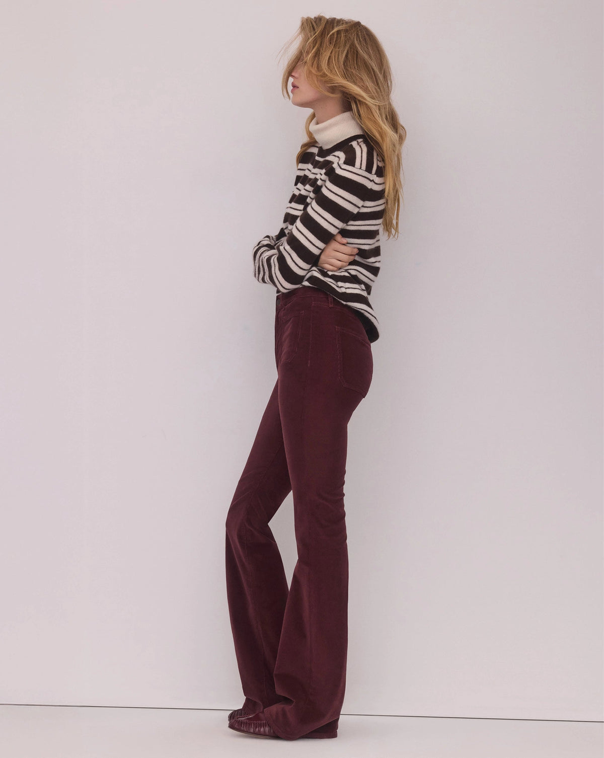 Veronica Beard | Beverly Corduroy Skinny-Flare Pant in Burgundy Burgundy