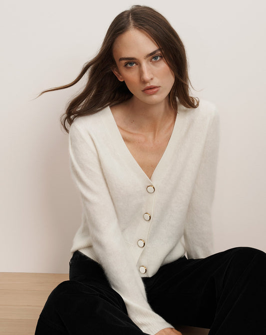 Veronica Beard | Solene Brushed Cashmere Cardigan in Ivory Ivory