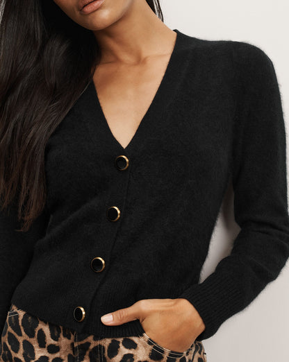 Veronica Beard | Solene Brushed Cashmere Cardigan in Black Black