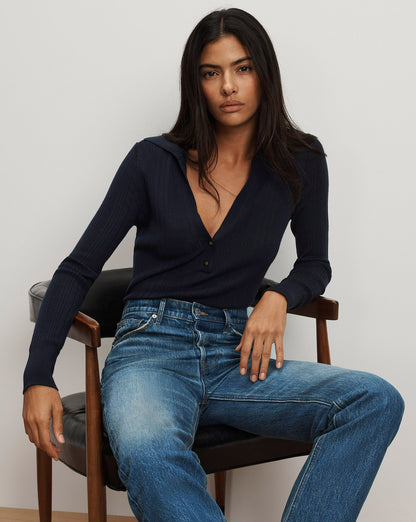Veronica Beard | Rouni Merino Wool Collared Pullover in Navy Navy
