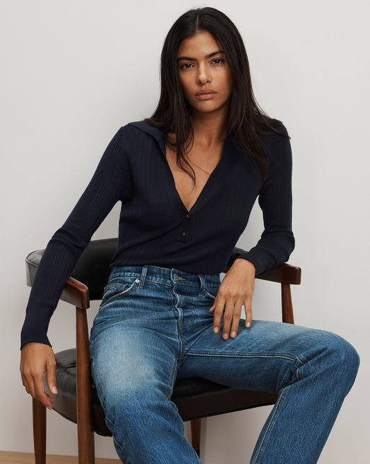 Veronica Beard | Rouni Merino Wool Collared Pullover in Navy Navy
