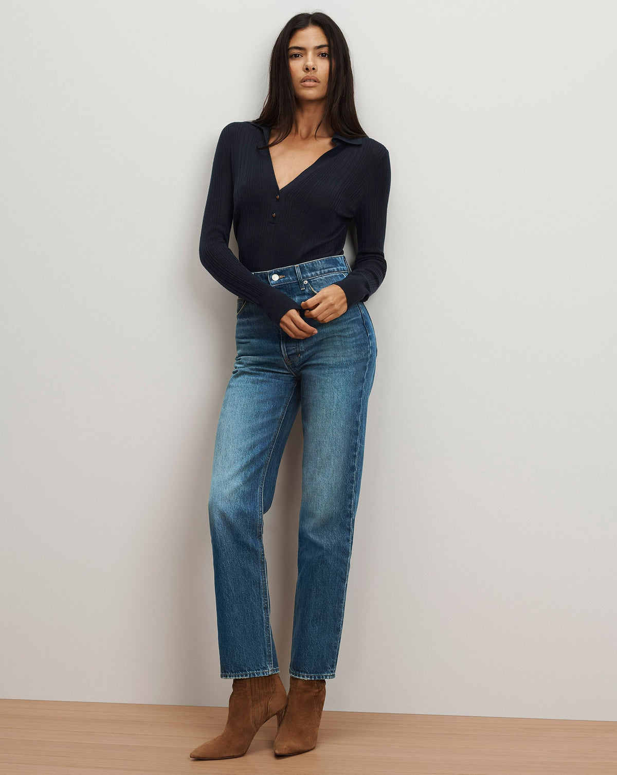 Veronica Beard | Rouni Merino Wool Collared Pullover in Navy Navy