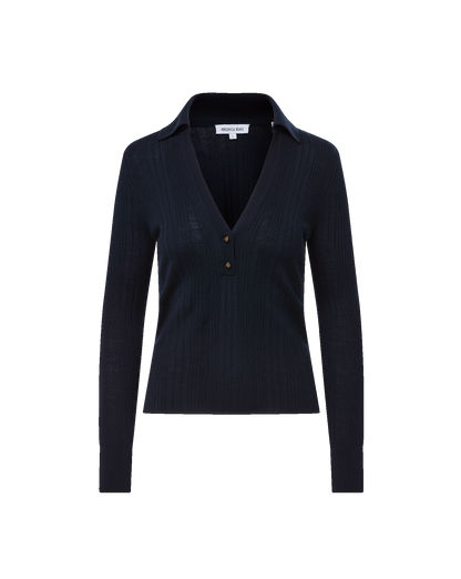 Veronica Beard | Rouni Merino Wool Collared Pullover in Navy Navy