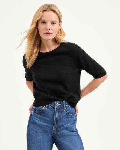 Veronica Beard | Shana Cashmere Half Sleeve Sweater in Black Black