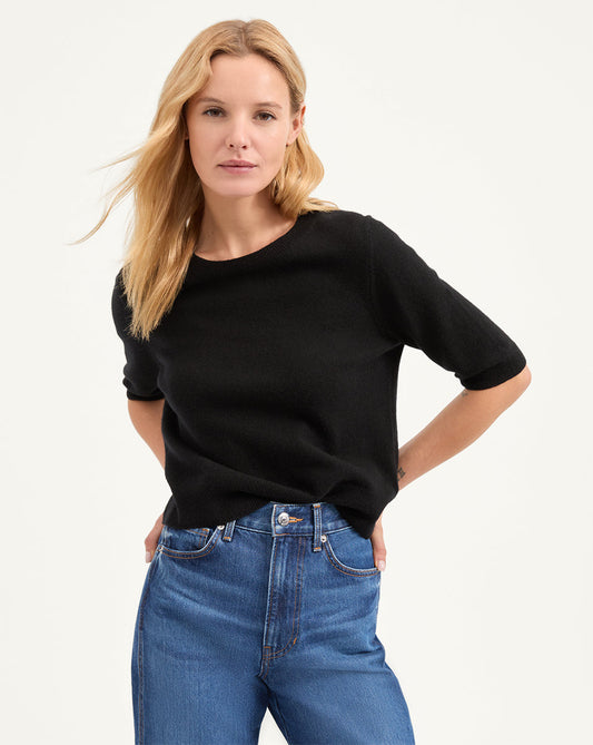 Veronica Beard | Shana Cashmere Half Sleeve Sweater in Black Black