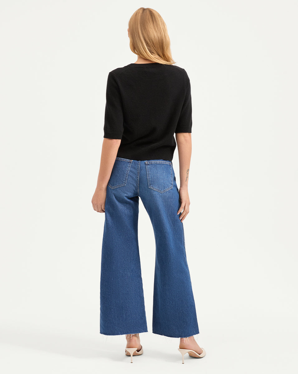 Veronica Beard | Shana Cashmere Half Sleeve Sweater in Black Black