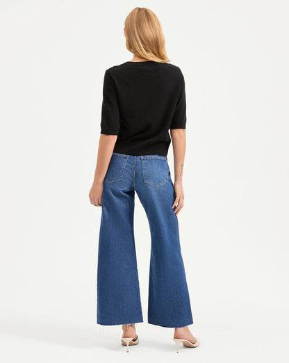 Veronica Beard | Shana Cashmere Half Sleeve Sweater in Black Black