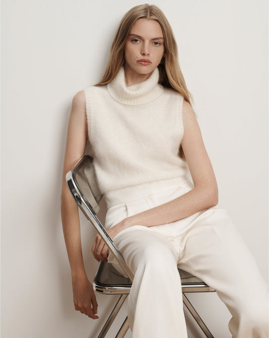 Veronica Beard | Mazzy Brushed Cashmere Sleeveless Sweater in Ivory Ivory