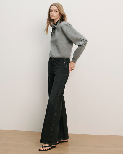 Veronica Beard | Beaumont Embroidered Sweatshirt in Light Heather Grey Light Heather Grey/Bd
