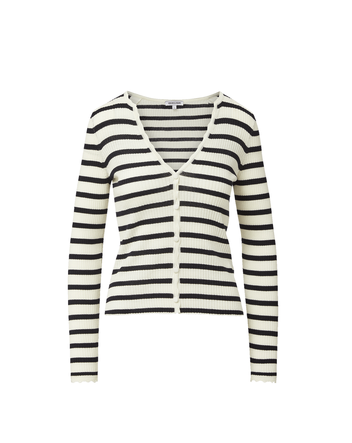 Veronica Beard | Anwin Merino Wool Cardigan in Dove White & Navy Stripes Dove White/Navy