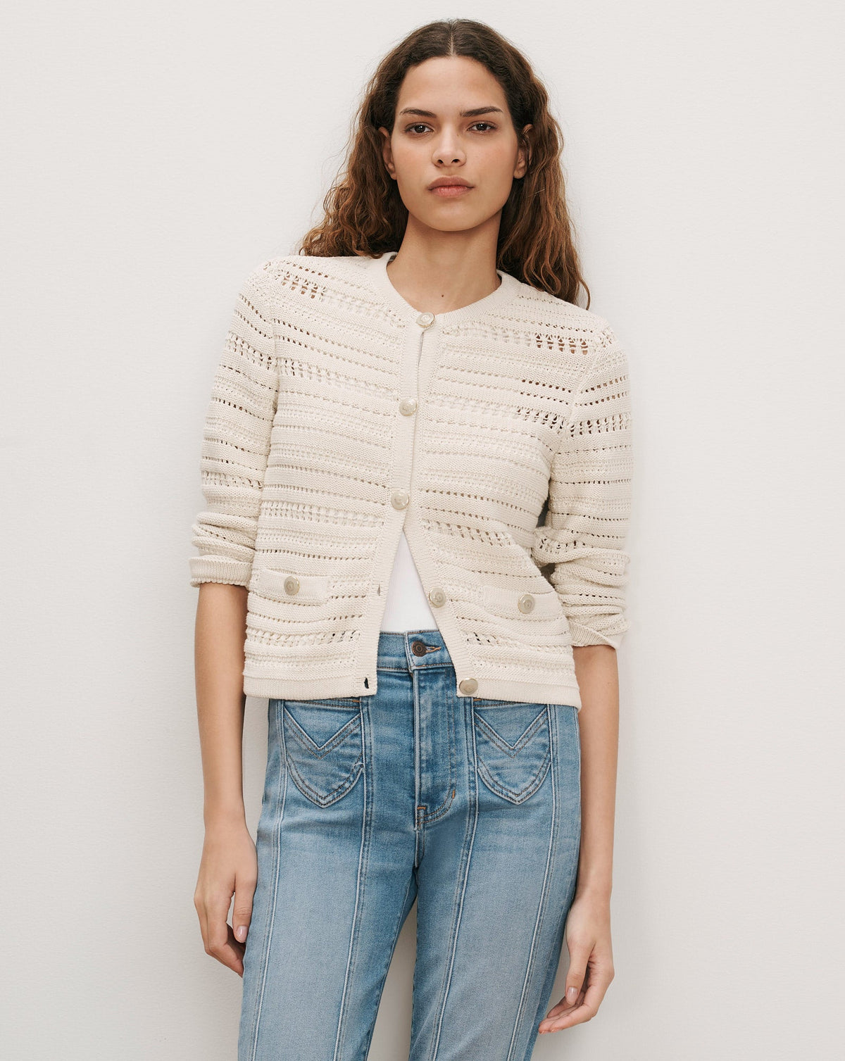 Veronica Beard | Bellingham Pointelle Cardigan in Ecru Ecru