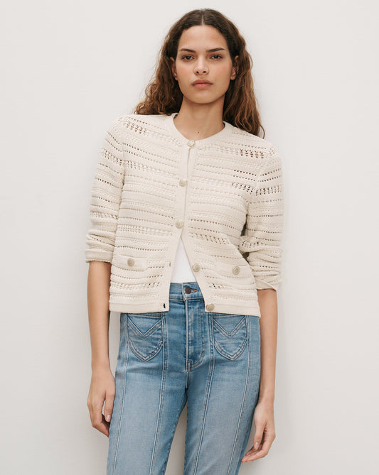 Veronica Beard | Bellingham Pointelle Cardigan in Ecru Ecru